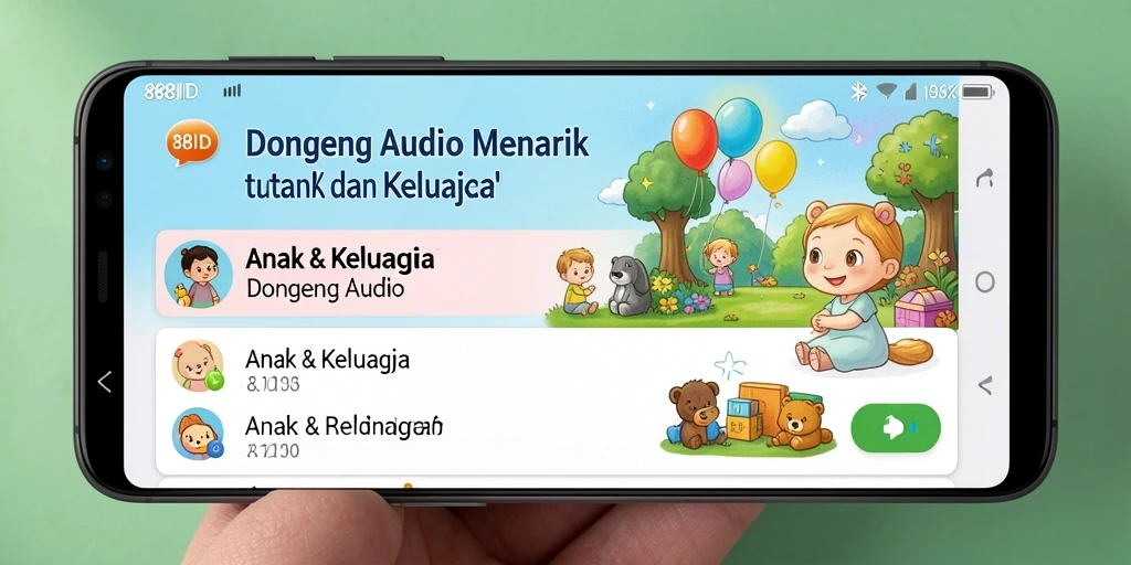 Antarmuka aplikasi 88ID dengan koleksi dongeng audio.